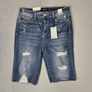 Judy Blue Jean Shorts Womens Large High Waist Distressed Denim Bermuda NWT